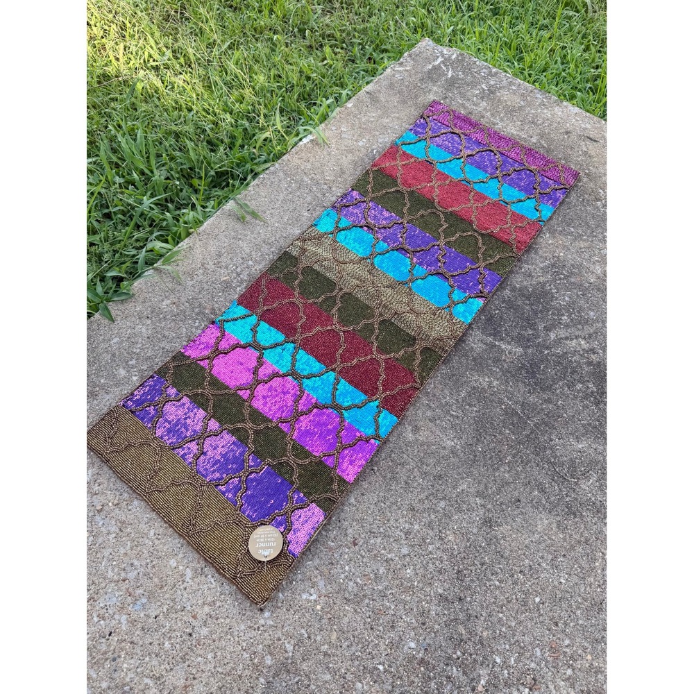 Pier 1 Imports Beaded Sequin Table Runner 13x36 Jewel Tone Boho Striped Gold New